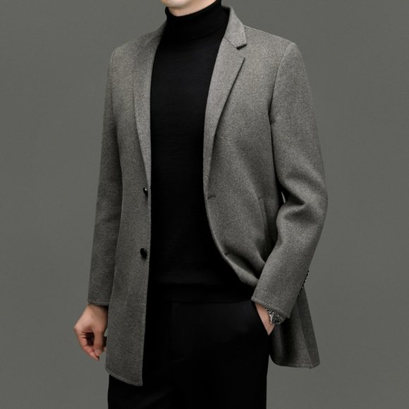 Light Luxury - Men's Mid-length Double-sided Wool Down Jacket - Picture 1 of 16